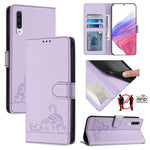 Custodia pelle RFID con motivo gatto per Samsung Galaxy A20 A30 M10s