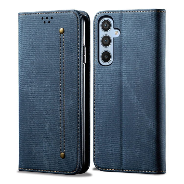 Custodia in pelle flip orizzontale con texture denim per Samsung Galaxy S26+ 5G