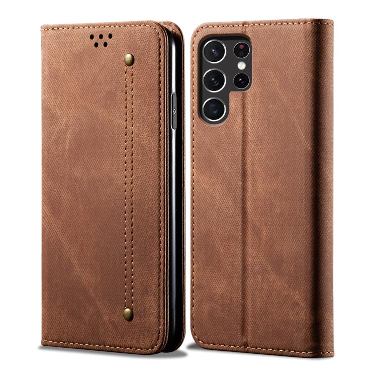 Custodia in pelle flip orizzontale con texture denim per Samsung Galaxy S26+ 5G