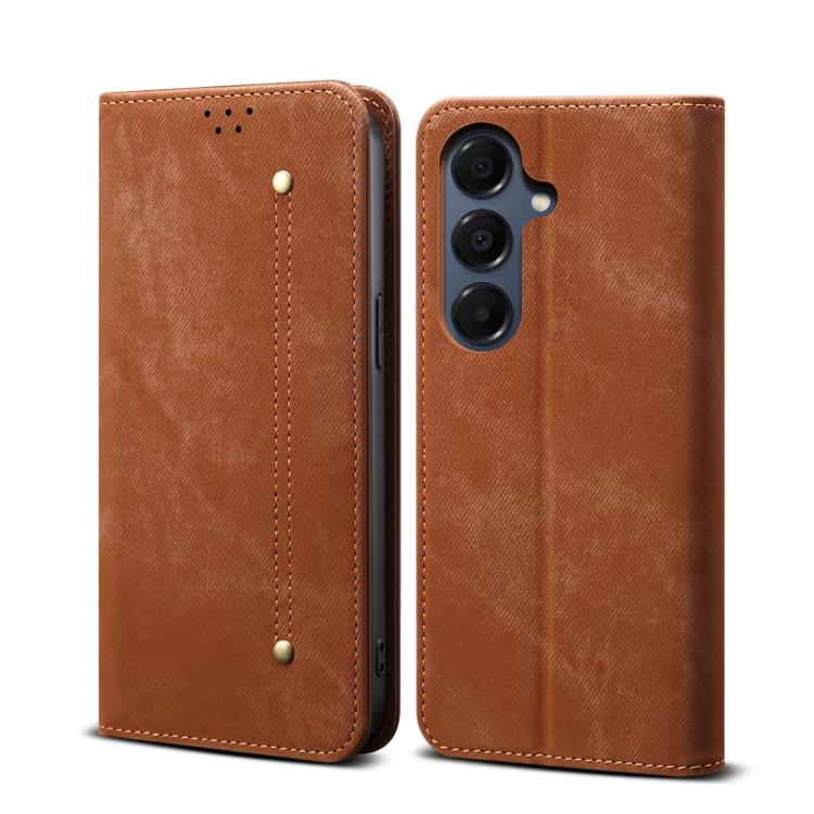 Custodia in pelle flip orizzontale con texture denim per Samsung Galaxy S26+ 5G