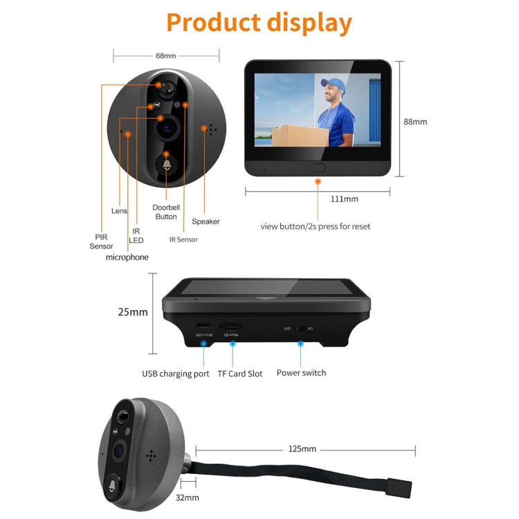 ESCAM C89 Spia Digitale Porta 4,3" 1080P con WiFi