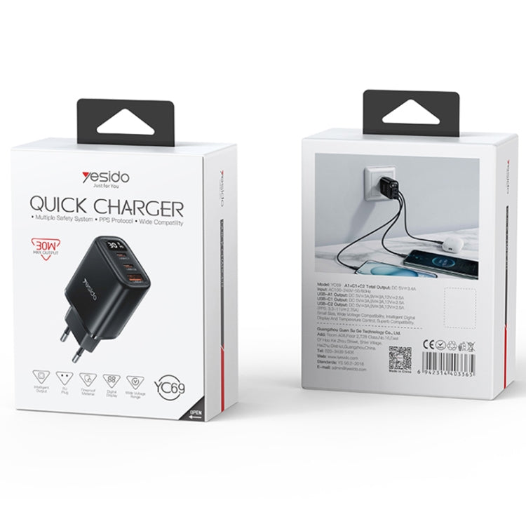 Caricabatterie digitale Yesido YC69 30W USB-C Dual