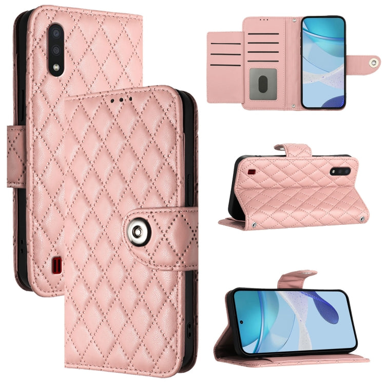 Custodia in pelle con texture rombica e cordino per Samsung Galaxy A21