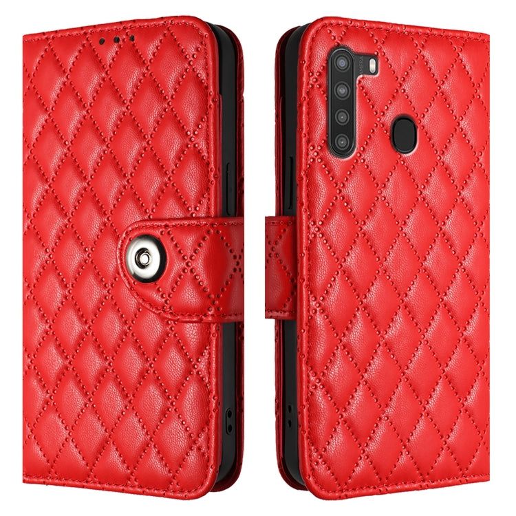 Custodia in pelle con texture rombica e cordino per Samsung Galaxy A21