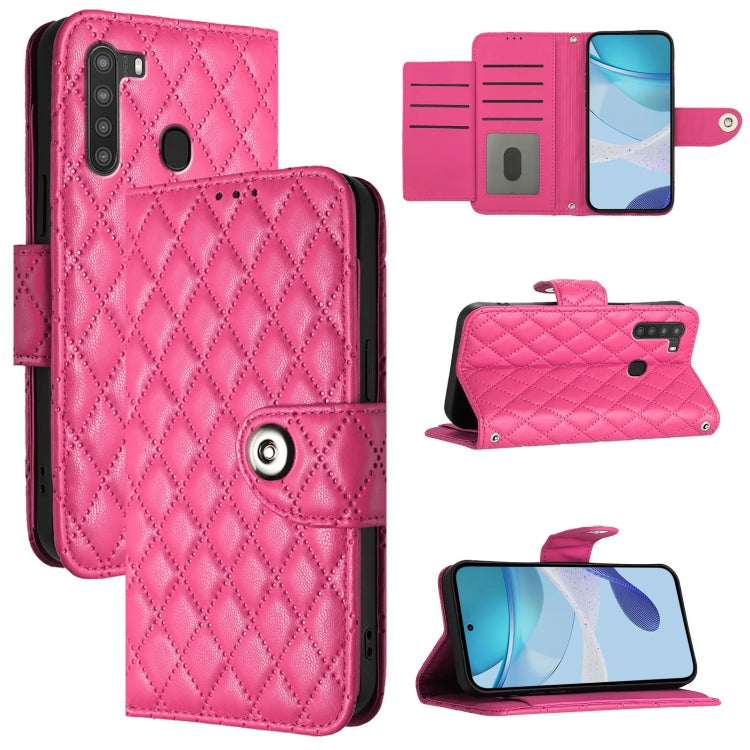 Custodia in pelle con texture rombica e cordino per Samsung Galaxy A21