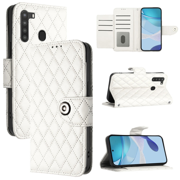 Custodia in pelle con texture rombica e cordino per Samsung Galaxy A21