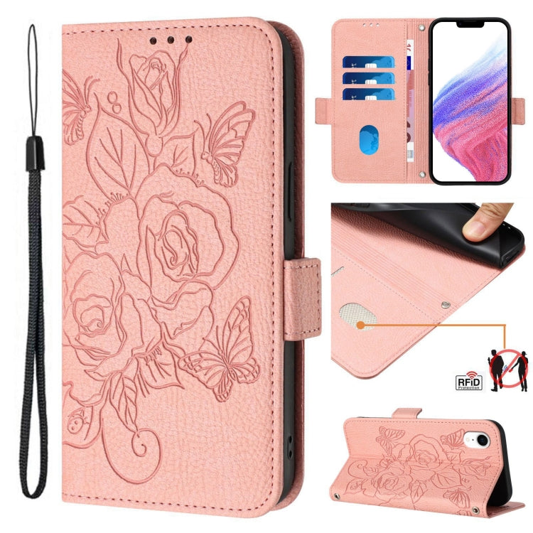 Custodia per telefono antifurto in pelle RFID rosa goffrata, For iPhone XR, For iPhone XS Max, For iPhone 8 Plus / 7 Plus