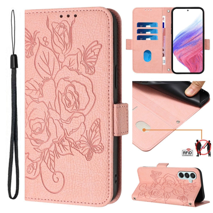 Custodia antifurto RFID in pelle con motivo a rosa per Samsung Galaxy M55 e C55