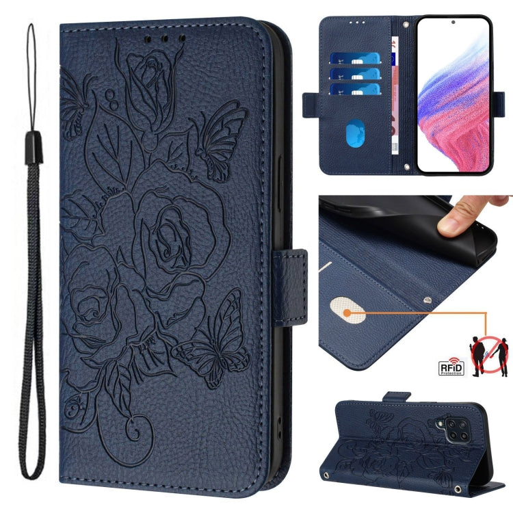 Custodia antifurto RFID in pelle con motivo a rosa per Samsung Galaxy M53 M33