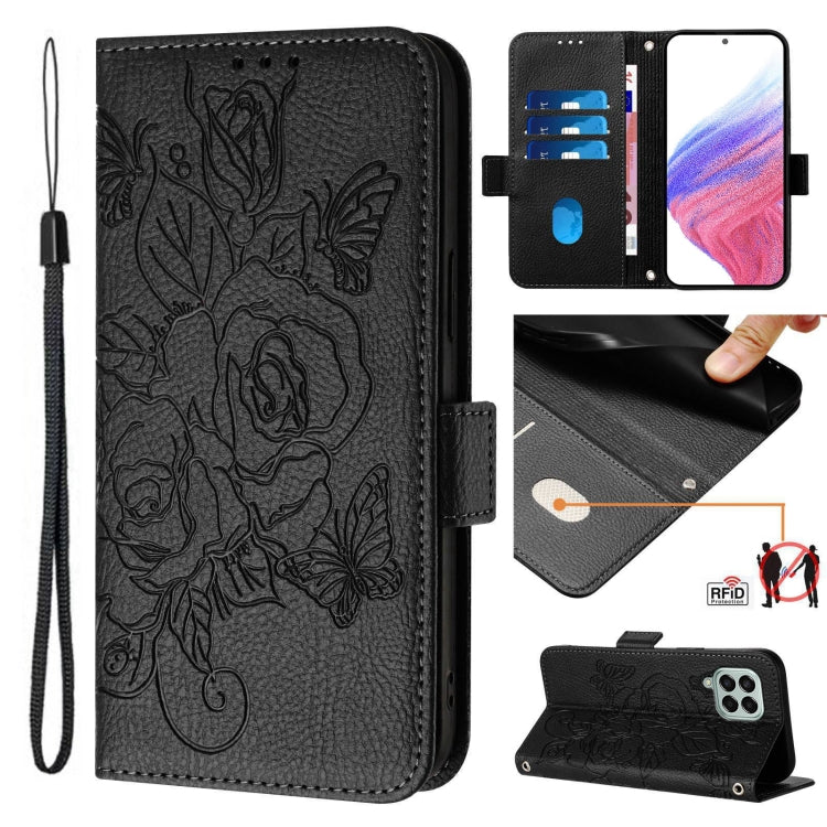 Custodia antifurto RFID in pelle con motivo a rosa per Samsung Galaxy M53 M33