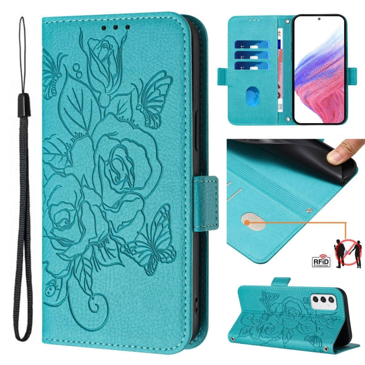 Custodia antifurto RFID in pelle con motivo a rosa per Samsung Galaxy M53 M33