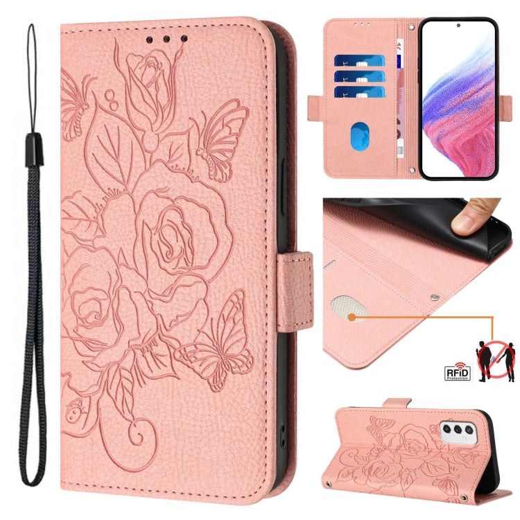 Custodia antifurto RFID in pelle con motivo a rosa per Samsung Galaxy M53 M33