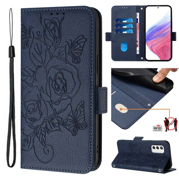 Custodia antifurto RFID in pelle con motivo a rosa per Samsung Galaxy M53 M33
