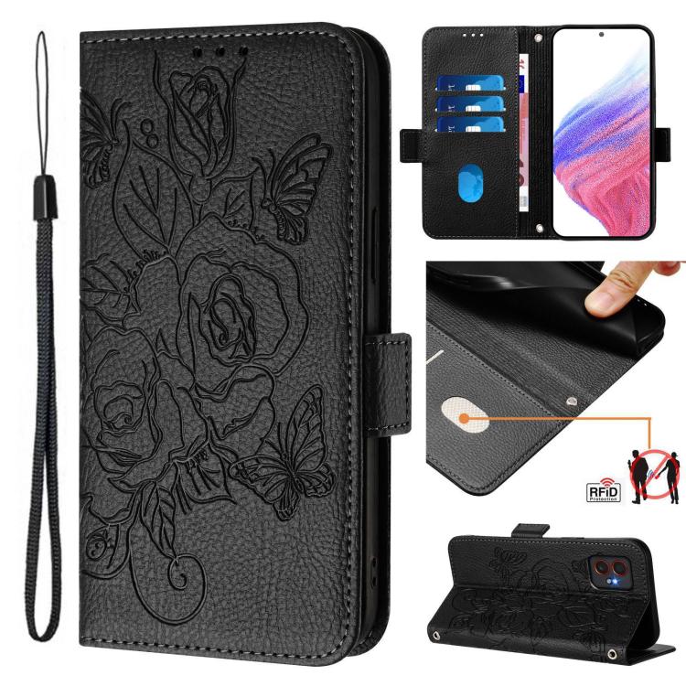 Custodia antifurto RFID in pelle con motivo a rosa per Samsung Galaxy M55 e C55