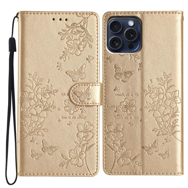 Custodia in pelle con farfalle per iPhone 15 Pro