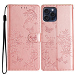 Custodia in pelle con farfalle per iPhone 15 Pro