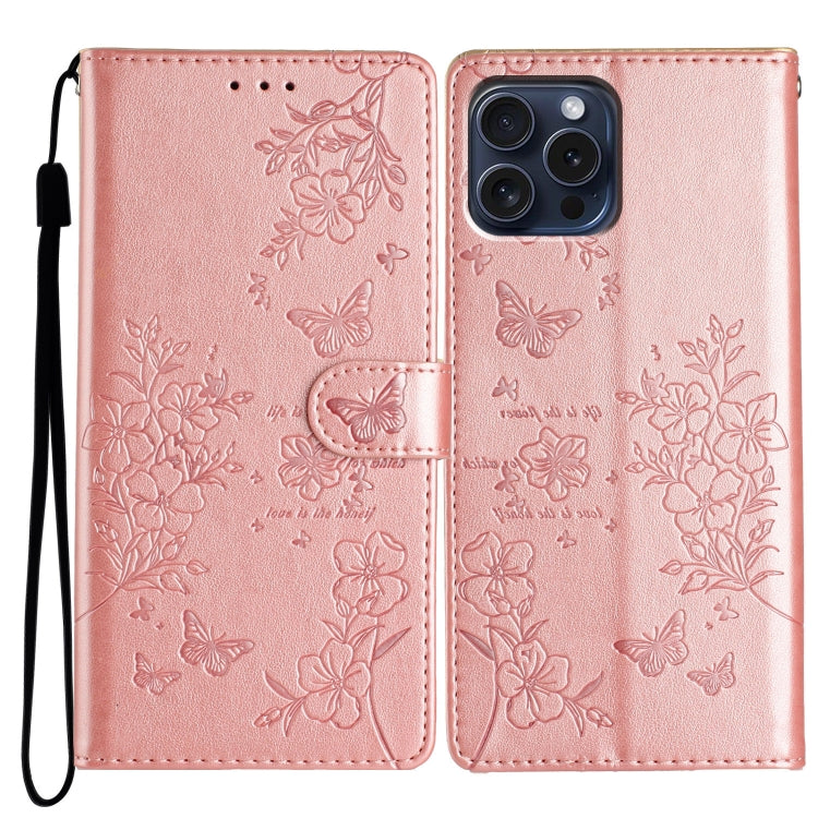 Custodia in pelle con farfalle per iPhone 15 Pro
