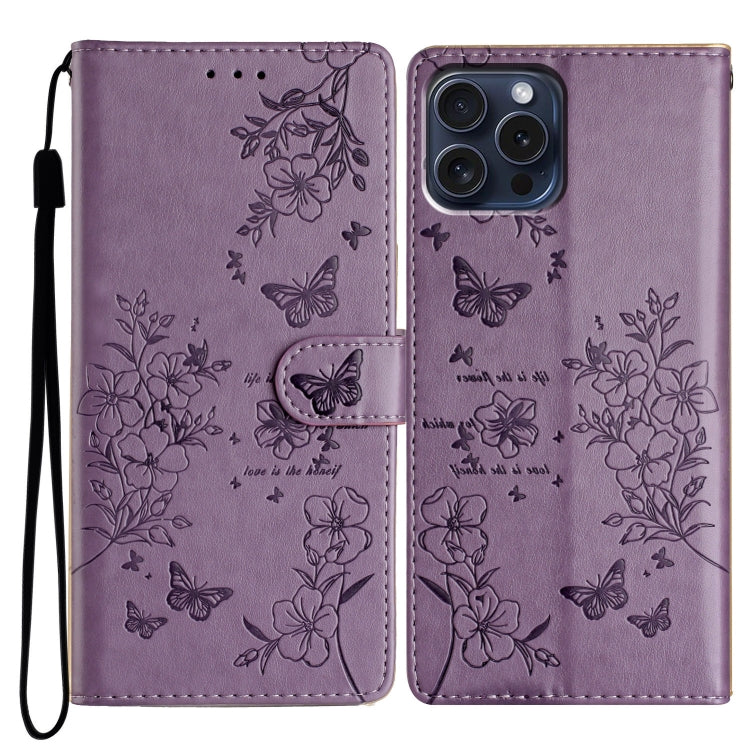Custodia in pelle con farfalle per iPhone 15 Pro