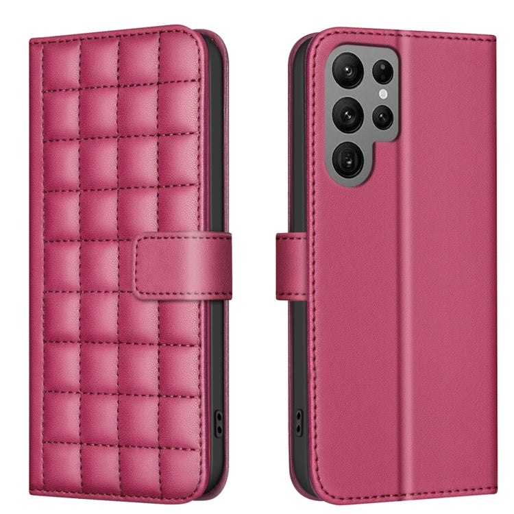 Custodia in pelle con trama quadrata per Samsung Galaxy S22 Ultra 5G