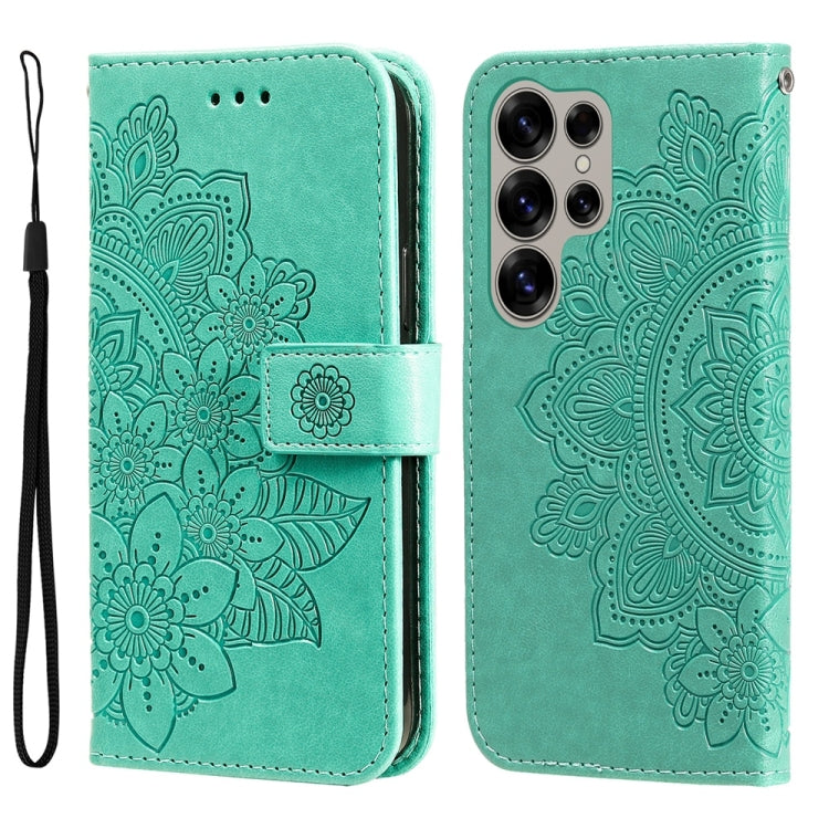 Custodia per telefono in pelle con stampa di fiori a sette petali, For Galaxy S25 Ultra 5G, For Galaxy S24 FE 5G