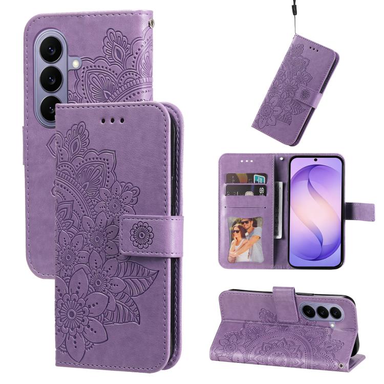 Custodia in pelle con stampa fiori a sette petali per Galaxy S26 FE 5G