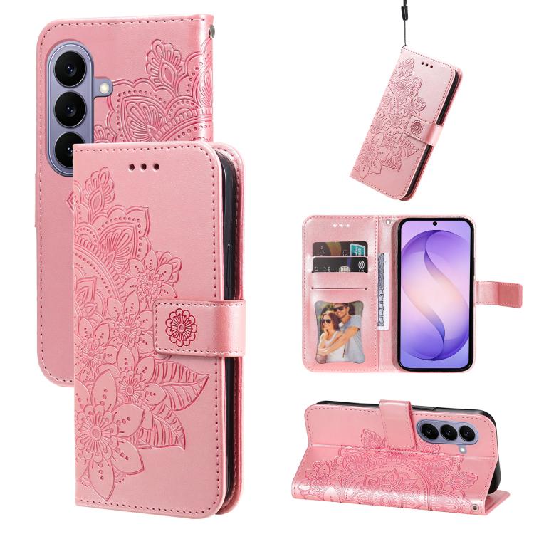 Custodia in pelle con stampa fiori a sette petali per Galaxy S26 FE 5G