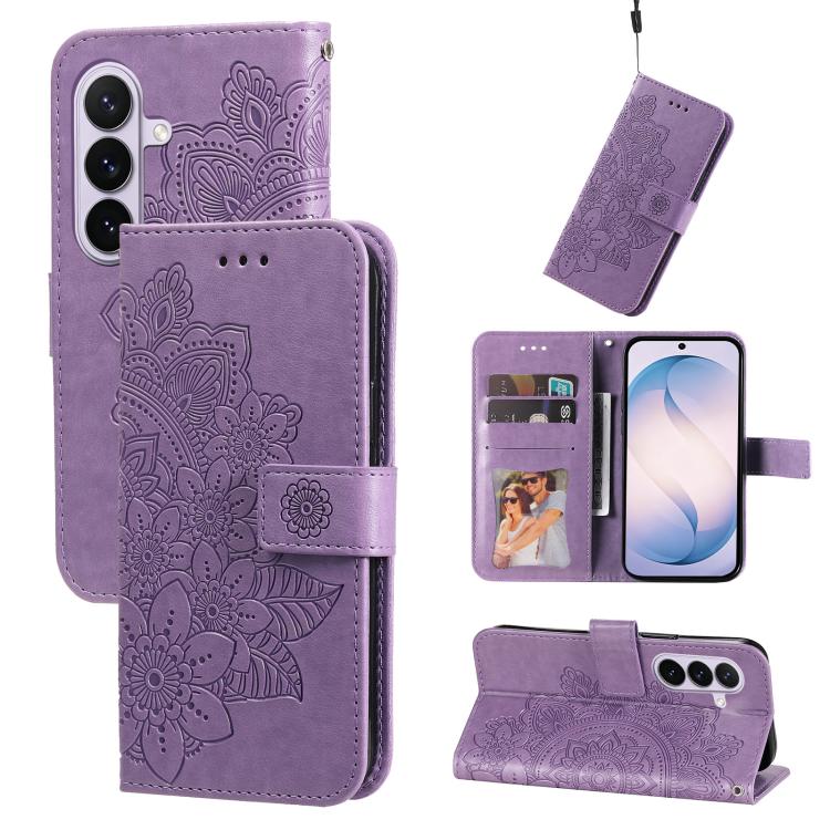 Custodia in pelle con stampa fiori a sette petali per Galaxy S26 FE 5G