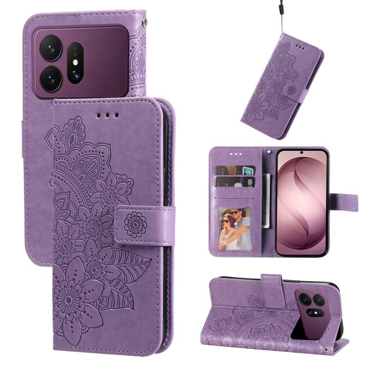 Custodia in pelle con stampa fiori a sette petali per Galaxy S26 FE 5G