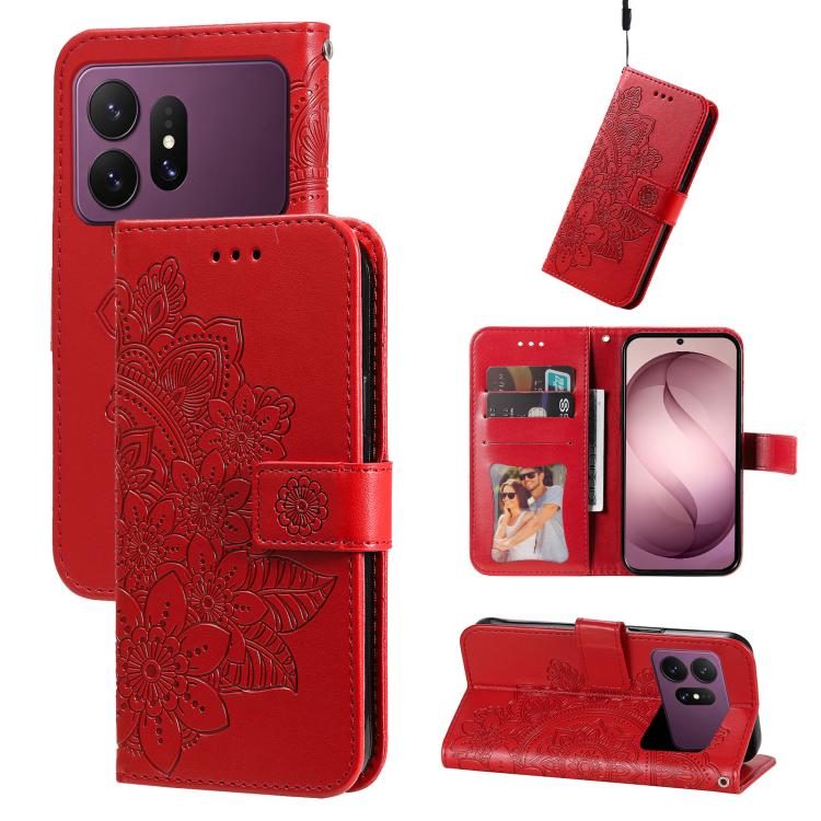 Custodia in pelle con stampa fiori a sette petali per Galaxy S26 FE 5G