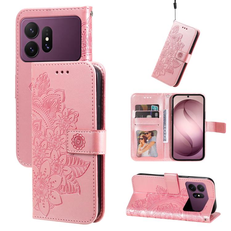 Custodia in pelle con stampa fiori a sette petali per Galaxy S26 FE 5G