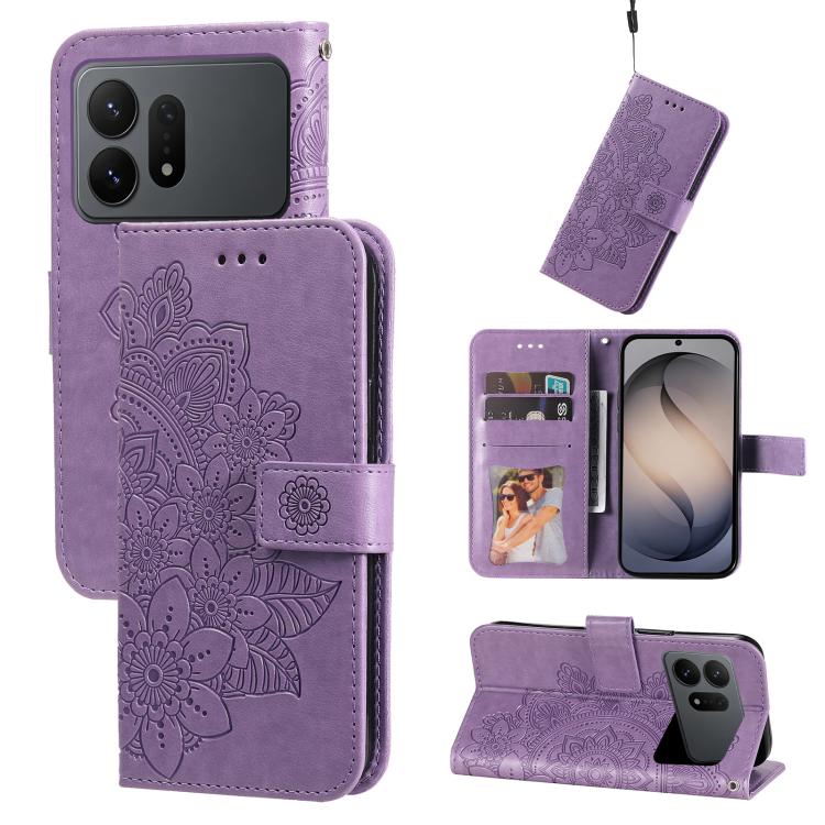Custodia in pelle con stampa fiori a sette petali per Galaxy S26 FE 5G