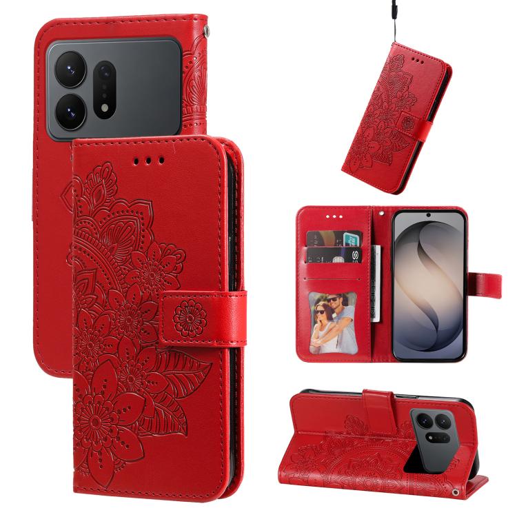 Custodia in pelle con stampa fiori a sette petali per Galaxy S26 FE 5G