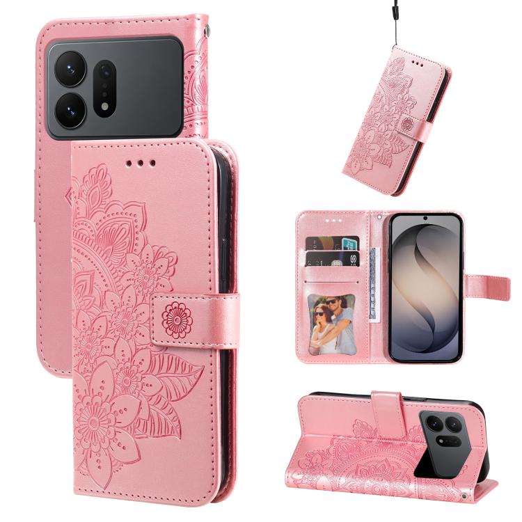 Custodia in pelle con stampa fiori a sette petali per Galaxy S26 FE 5G