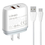 Caricabatterie rapido LDNIO Q229 PD20W USB Type-C con cavo