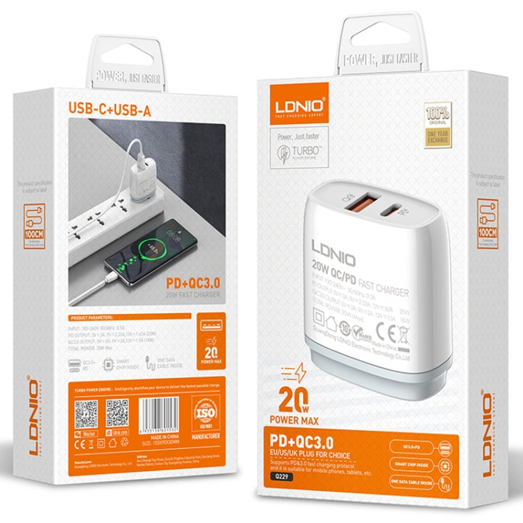 Caricabatterie rapido LDNIO Q229 PD20W USB Type-C con cavo