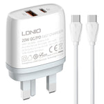 Caricabatterie rapido LDNIO Q229 PD20W USB-C con cavo 1m