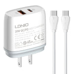Caricabatterie rapido LDNIO Q229 PD20W USB-C con cavo 1m