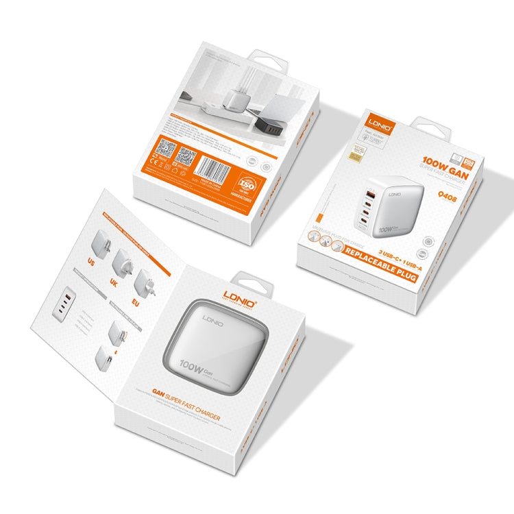 LDNIO Q408 Caricabatterie GaN 100W USB-C con cavo dati