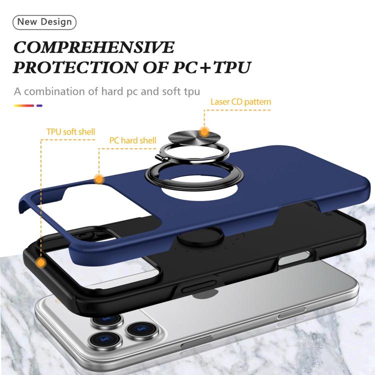 Custodia per telefono con supporto magnetico ad anello in TPU ibrido PC, For iPhone 18 Pro, For iPhone 18 Pro Max, For iPhone 17e / 16e