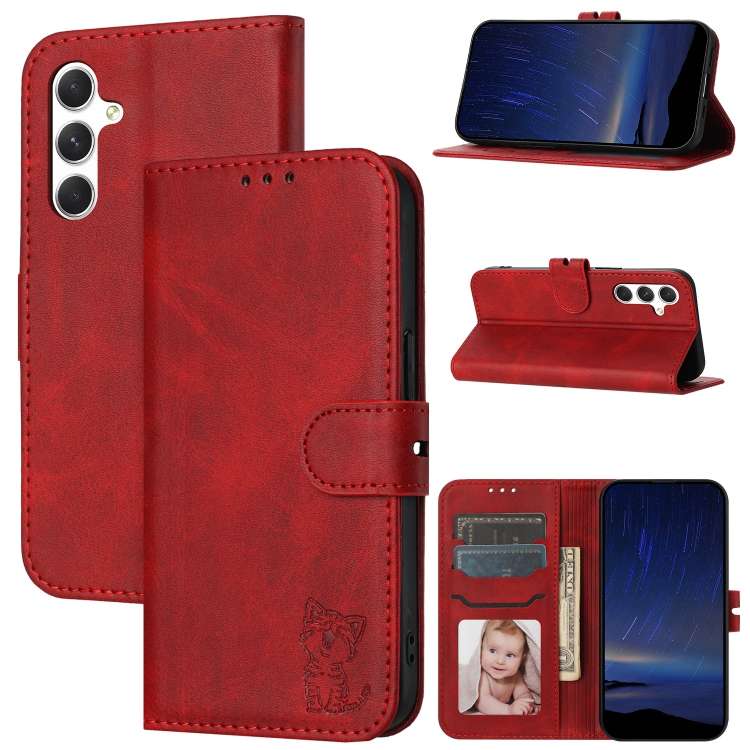 Custodia a portafoglio con gatto in rilievo per Samsung Galaxy S25 Ultra e S24 - immagine 13