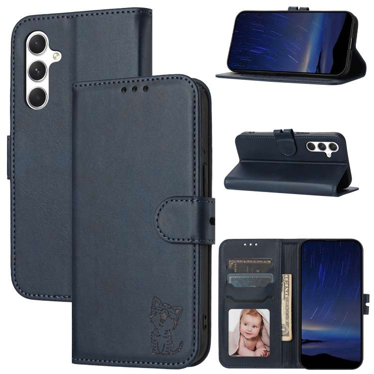 Custodia a portafoglio con gatto in rilievo per Samsung Galaxy S25 Ultra e S24 - immagine 14