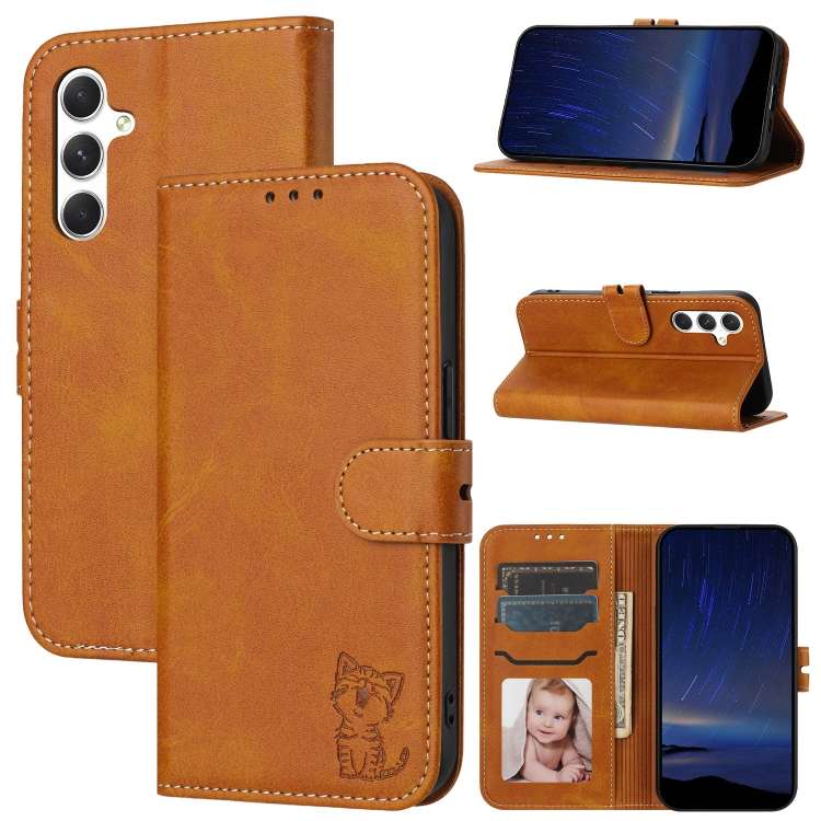 Custodia a portafoglio con gatto in rilievo per Samsung Galaxy S25 Ultra e S24 - immagine 16