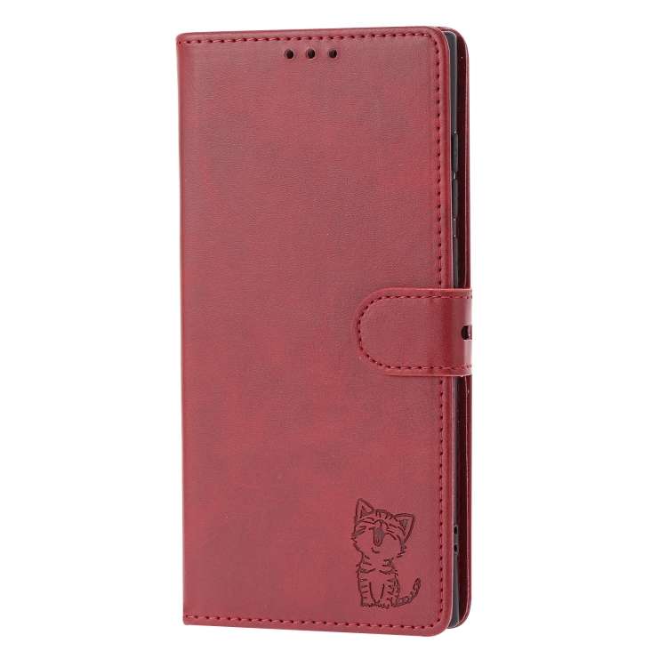 Custodia a portafoglio con gatto in rilievo per Samsung Galaxy S25 Ultra e S24 - immagine 3
