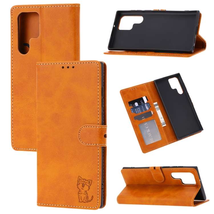 Custodia a portafoglio con gatto in rilievo per Samsung Galaxy S25 Ultra e S24 - immagine 10