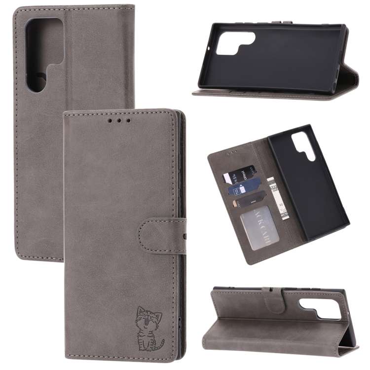 Custodia a portafoglio con gatto in rilievo per Samsung Galaxy S25 Ultra e S24 - immagine 11
