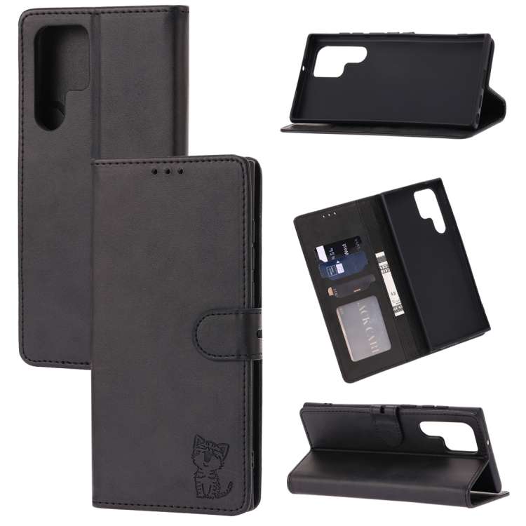 Custodia a portafoglio con gatto in rilievo per Samsung Galaxy S25 Ultra e S24 - immagine 12