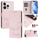 Custodia per telefono in pelle RFID con stampa Smile Embossing, For iPhone 15, For iPhone 14 Plus, For iPhone 14 / 13, For iPhone 14 Pro
