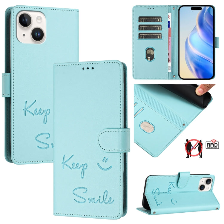 Custodia per telefono in pelle RFID con stampa Smile Embossing, For iPhone 13 mini, For iPhone 12 / 12 Pro, For iPhone 12 Pro Max, For iPhone 12 mini