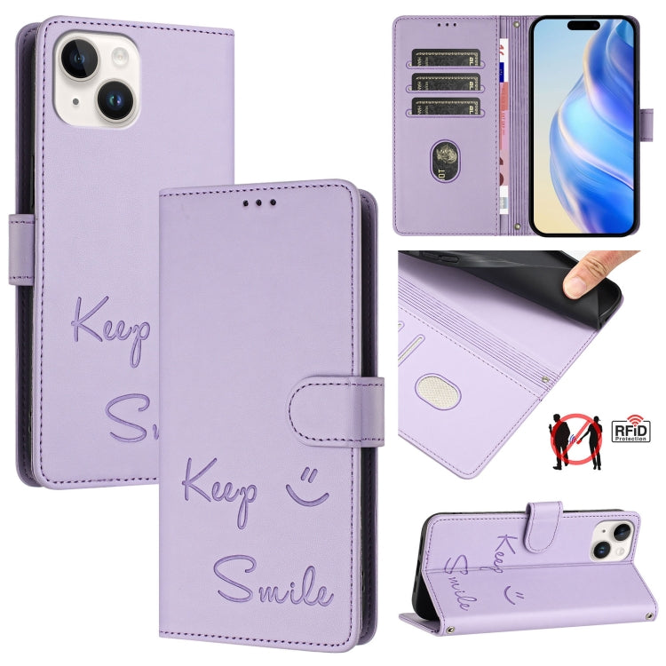 Custodia per telefono in pelle RFID con stampa Smile Embossing, For iPhone 13 mini, For iPhone 12 / 12 Pro, For iPhone 12 Pro Max, For iPhone 12 mini