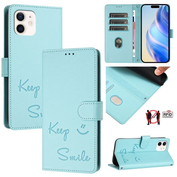 Custodia per telefono in pelle RFID con stampa Smile Embossing, For iPhone 13 mini, For iPhone 12 / 12 Pro, For iPhone 12 Pro Max, For iPhone 12 mini